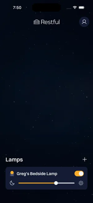 MyRestful App home screen with the lamp added