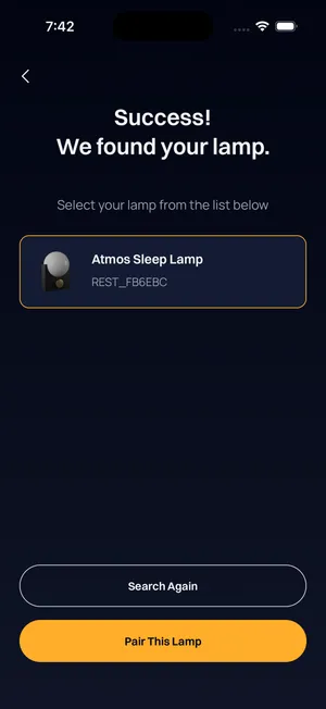 Lamp found and selected for pairing