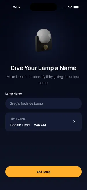 Naming the lamp and setting its time zone