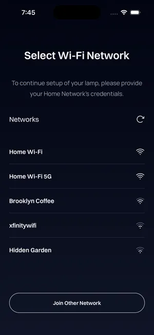 Selecting a Wi-Fi network for the lamp